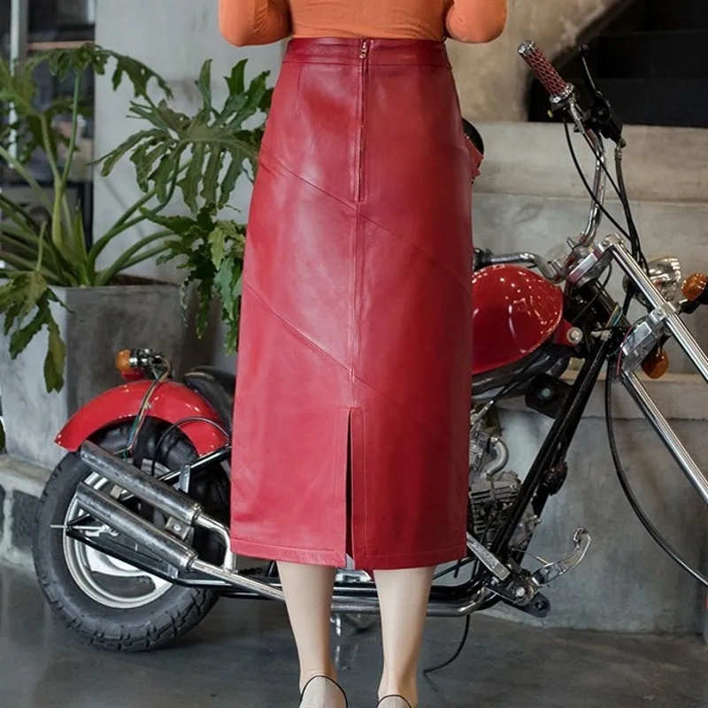 Высококачественные элегантные женские юбки из натуральной овчины, женские юбки до середины икры, модные прямые юбки макси с оборками