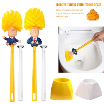 

Trump Toilet Brush Holder Plastic Trump-up Base Yellow/White Open Arms set Funny Gag Creative Gift clean Bathroom Tiles creative