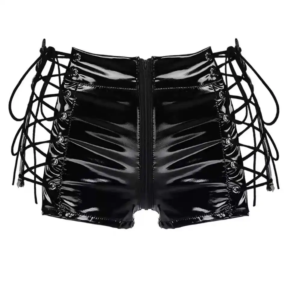 Women Sexy Opening Crotch Leather Shorts For Sex Erotic Porn Below Crotchless Underwear Glossy Shaping Latex Mini Hot Pants Sexi women lingerie set women crotchless shorts