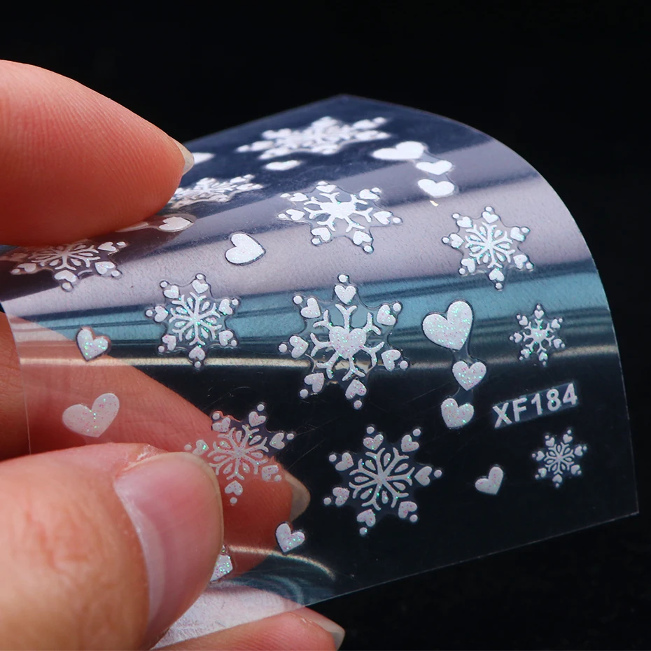 1 шт 3D Рождественская наклейка для ногтей, фольга, белая Снежинка, украшение, переводная наклейка для ногтей, слайдер, Гель-лак, советы для маникюра, LEXF184