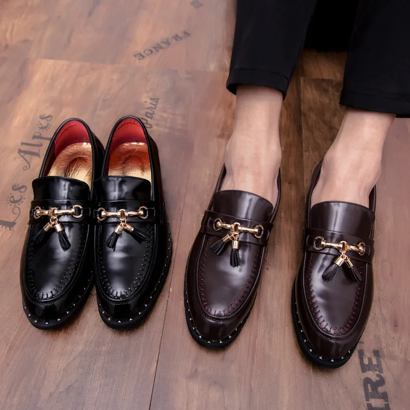 

2019 Men's Formal Wear Shoes New Style England Foot Covering Tassels Trend round-Toe Leather Shoes Daily Life Casual Fashion MEN