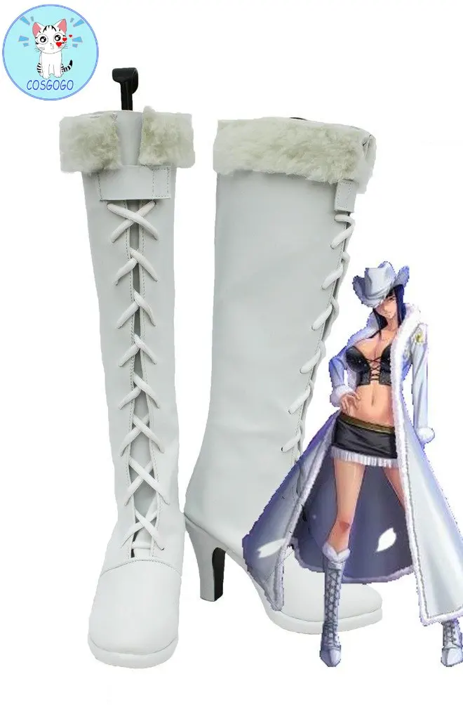 

Anime Nico Robin Cosplay Shoes Boots White Custom Made Halloween role play white PU leather High heels