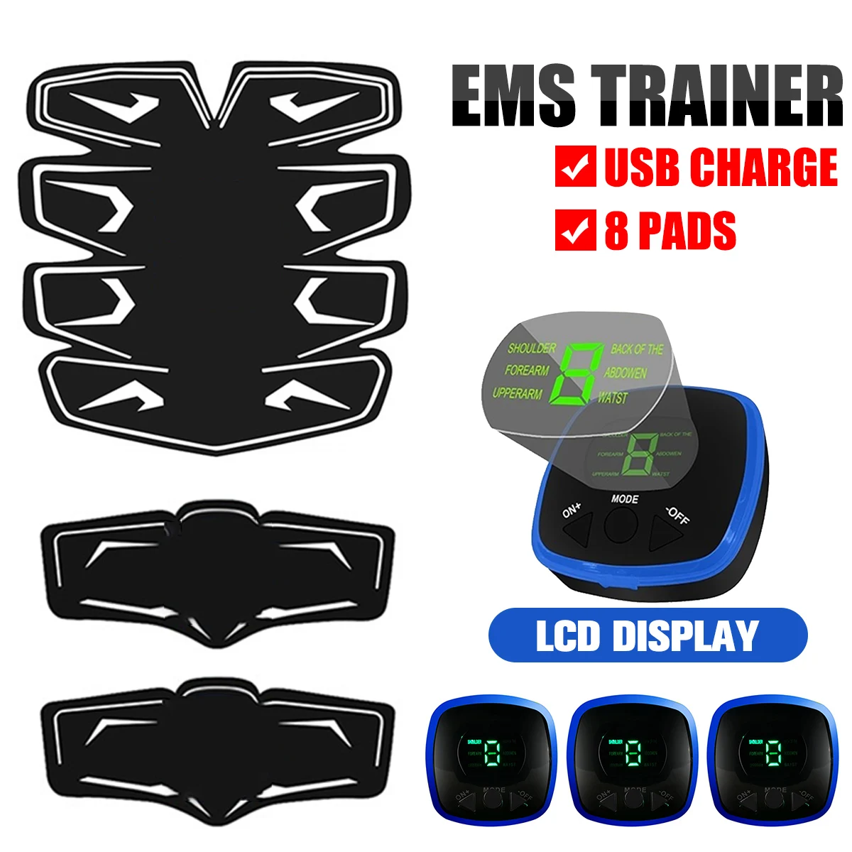 LCD Electric Muscle Stimulator Rechargable Abs Massage Vibrators Training Gear Body Relaxation EMS Trainer Equipment Set | Спорт и