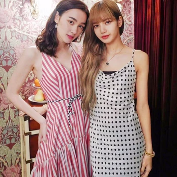 

kpop Blackpink Lisa same korean Sexy Off Shoulder white sling sweet dress women summer loose holiday wind Ladies mini dresses