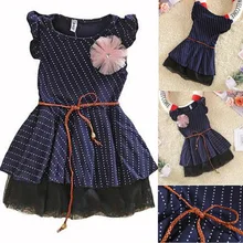 Платье для девочек; коллекция года; сезон лето; Модное пышное платье принцессы в горошек без рукавов; Сетчатое платье с поясом в горошек