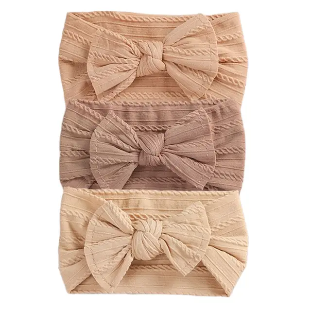 3Pcs/Lot Baby Headband Sets Bow Baby Girl Nylon Headbands Twist Cable Soft Knot Turban Kids Headwear Baby Accessories Haarband 5