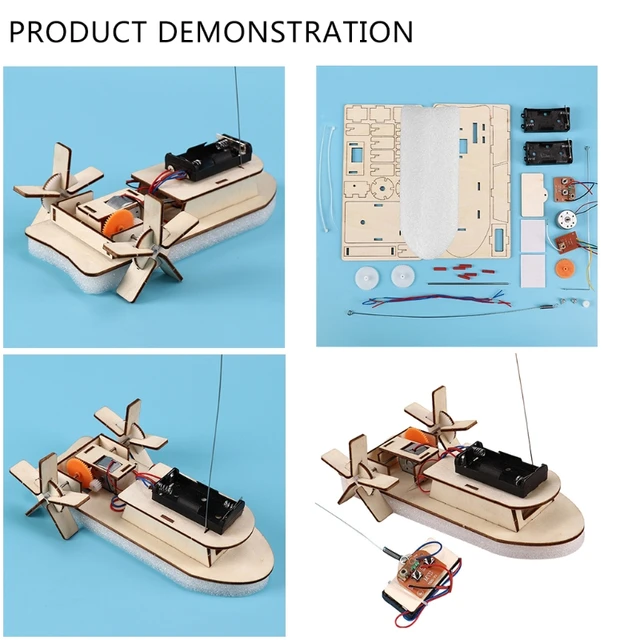 Wireless Wooden Boat Model Scientific Learning Tool Novelty Vehicle Remote Control Boat DIY Self-Made 4