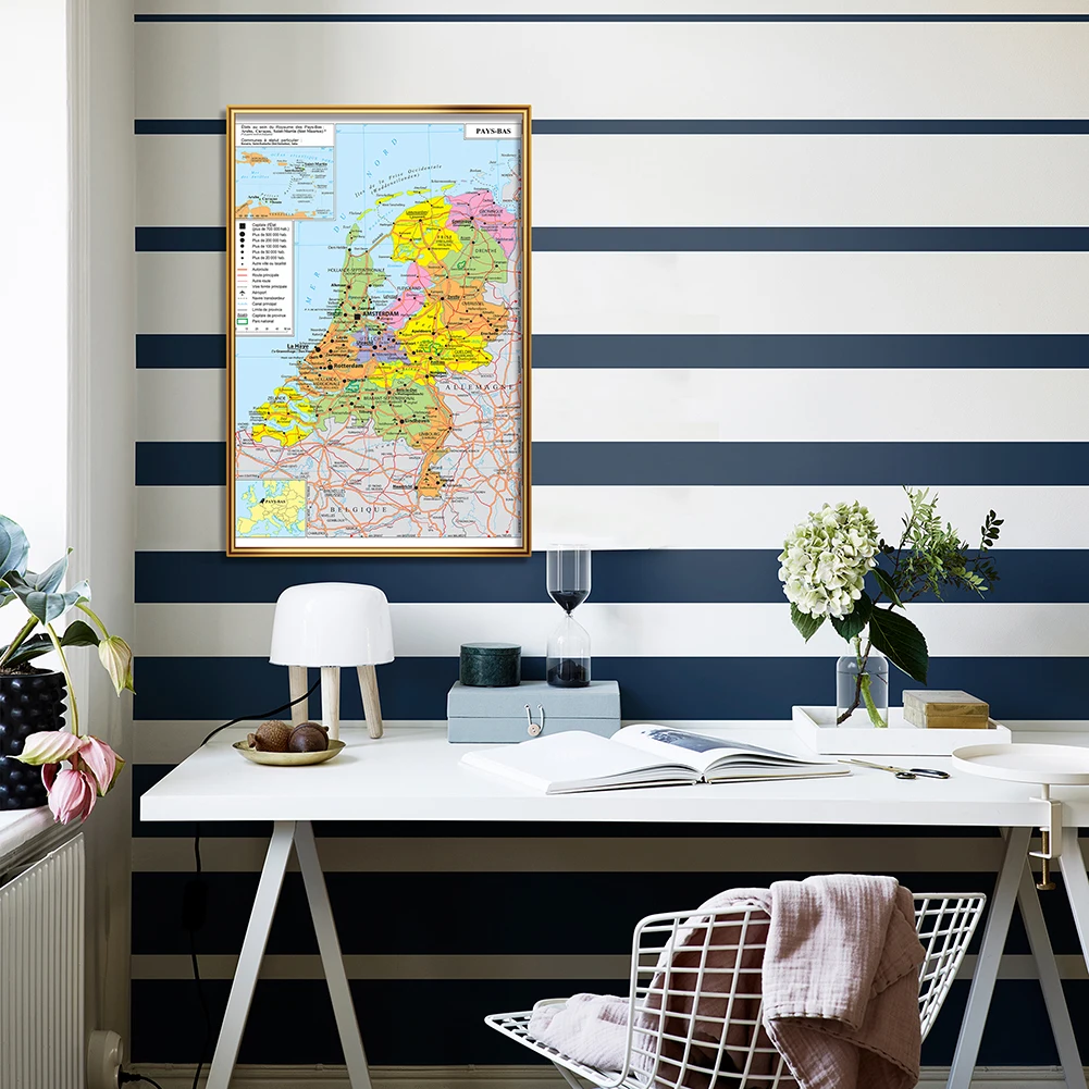 59*42cm The Netherlands s Political and Transportation Map In French Wall Poster Canvas Painting School Supplies Home Decoration