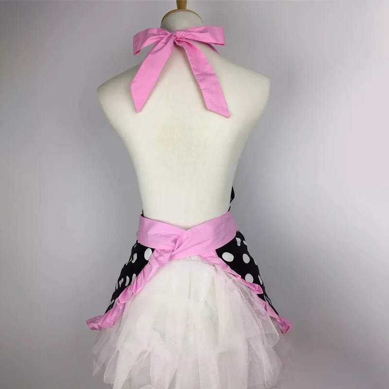 Lovely Sweetheart Retro Kitchen Aprons for Woman Girl Cotton Polka Dot Cooking Salon Pinafore Vintage Apron Dress Christmas Pink
