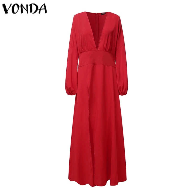 VONDA, женские рубашки с длинным рукавом, модная длинная рубашка, блузки, необычная туника, топы, Blusas Femininas размера плюс вечерние рубашки 5XL - Цвет: Красный