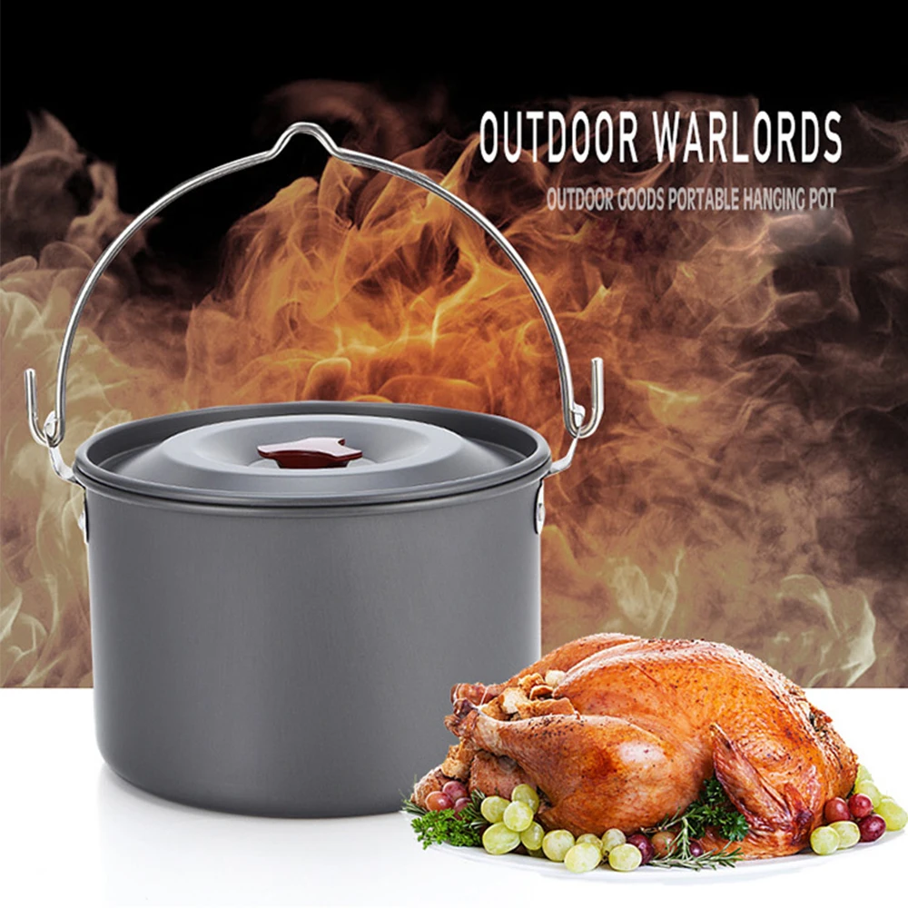 

Outdoor Hanging Pot Cooking Portable Water Cup 4L Big Capacity camp Tableware Picnic Cookware for Camping Hiking Non-stick Pot