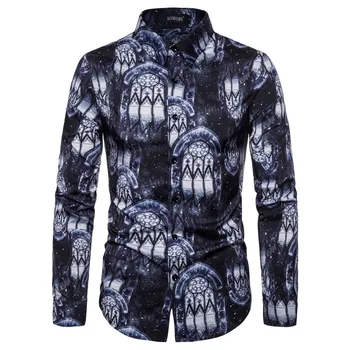 

Flower Men Shirt Floral Social Long sleeve Floral Mens Dress Shirts Hawaiian Style Blouse Man New