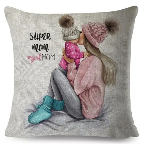Льняной чехол для подушки Super Mom 45*45 см, чехол для подушки для мамы и ребенка, украшение для семьи, чехол для подушки Super Dad, подарок на день матери - Цвет: H20