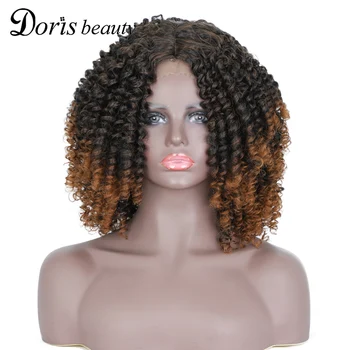 

Doris Beauty Synthetic Short Afro Curly Wigs Ombre Black Brown Middle Part Natural Cosplay Wigs