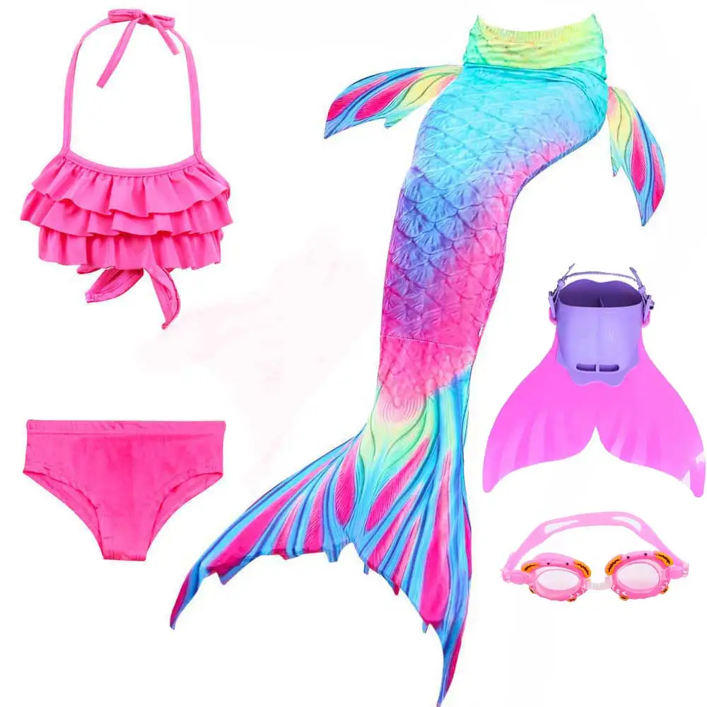 

Girls 3-12 Years Old Mermaid Tails Cosplay Shorts Tops Dress Monofin Kids Fish Costume For Swimming Bikini Clothing