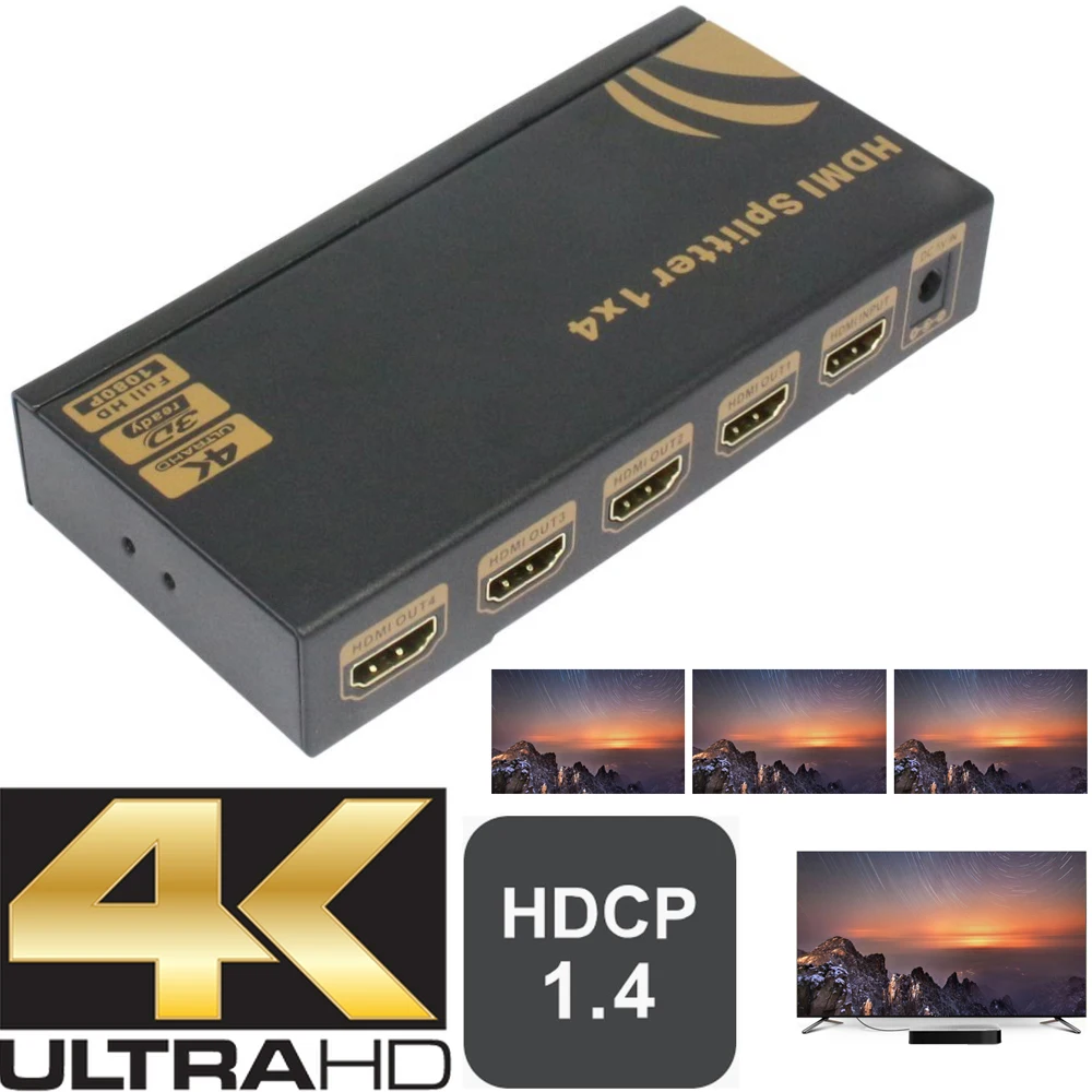 Hdmaters 4K HDMI сплиттер 1X4 1 4 V 1X2 с блоком питания для HDTV DVD STB ПК ноутбука|splitter 1x2|hdmi splitter