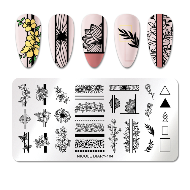 DIARY Line Flower Nail Stamping Plates Chinese Style Letter Pattern Nail Art Stamp Templates Face Leaf Printing Stencil