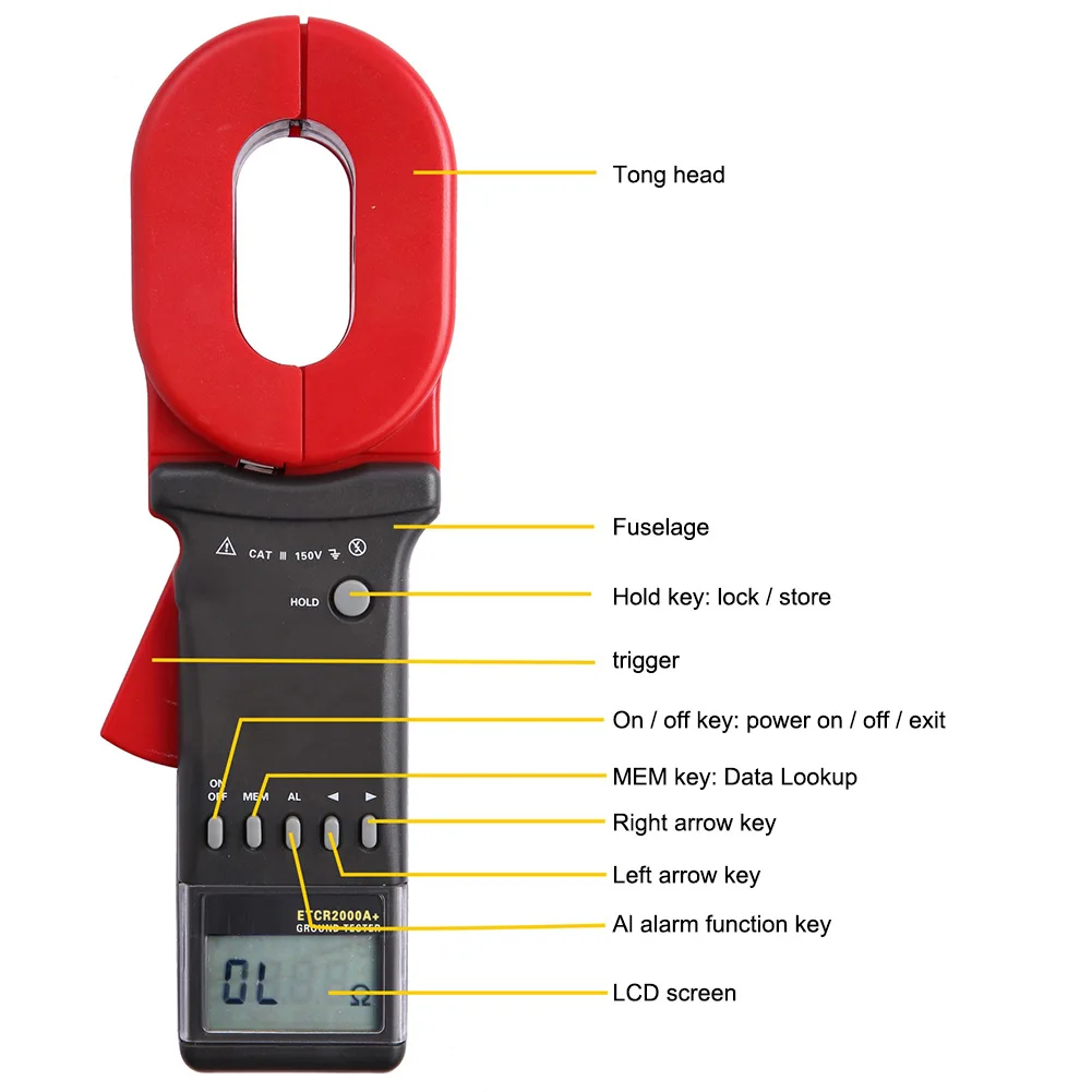 US $221.79 Digital Display Clamp Ground Earth Resistance Test Tool Resistance Meter ETCR2000A Plus JA55