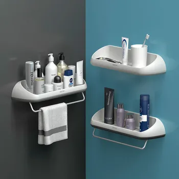 

Bathroom Shelf Wall Mounted Shampoo Shower Shelves Holder Kitchen Storage Rack Organizer Towel Bar Bath Accessories