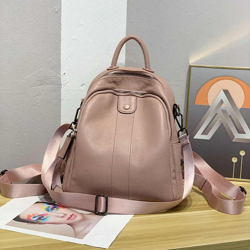 2022 NEW Fashion Soft 100% Genuine Cow Leather Women's Backpacks Lady Top Layer Cowhide Large Capacity School Book Backpack Bag