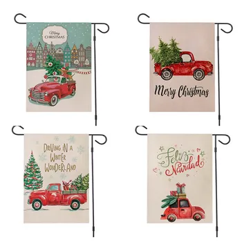 

New Merry Christmas Garden Flag Decorative Xmas Outdoor Flag Sign with Plaid Truck Rustic Burlap House Yard Linen Flag Winter
