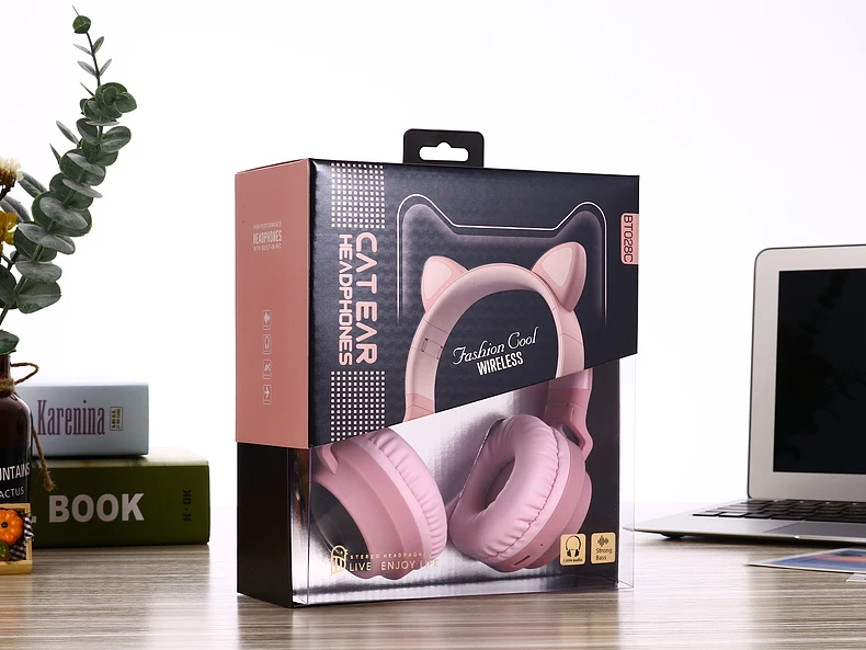 Dosmix светодиодный кошачьи наушники с шумоподавлением, Bluetooth 5,0, детская гарнитура, поддержка TF карты, разъем 3,5 мм, с микрофоном