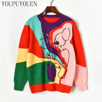 

2019 Autumn Multi-color Sequins Cartoon Sweater Knitted Pullover Fashion Fall Woman Knitwear Knitted Jumpers Winter Knit Tops