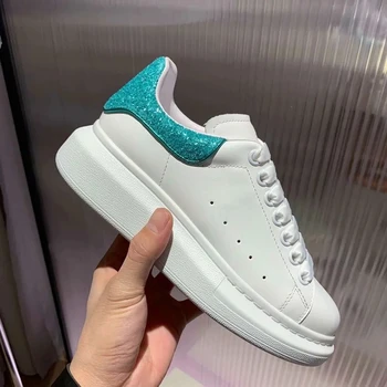 

2020 White Original Genuine Leather Lady Lace Up Sneakers Round Toe Casual Flats Woman Leisure Shoeos Black Causual Shoes Women