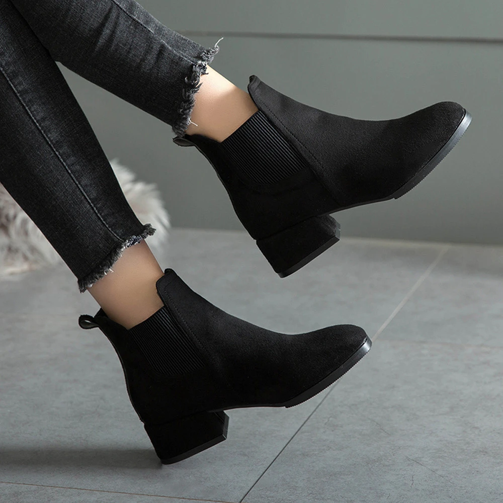 de tobillo sexis para mujer botas de invierno 2019 zapatos de mujer de tacón grueso negro botas de nieve de mujer calzado|Botas hasta el tobillo| - AliExpress