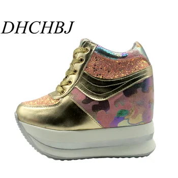 

New 2020 Spring Hidden Heel Women's Sneakers High Platform Casual Shoes Lace-Up 11CM Women Breathable Wedge Shoes Zapatos Mujer