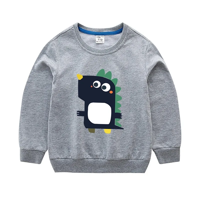 Gray Children's sweater cartoon dinosaur print children's clothing new spring and autumn boys and girls long-sleeved Sweatshirts - Цвет: Gray