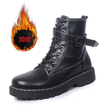 

Autumn Winter All-match Flat Motorcycle Boots Handsome Martens Boots Women's British Style Plus Velvet Short Boots Fashion