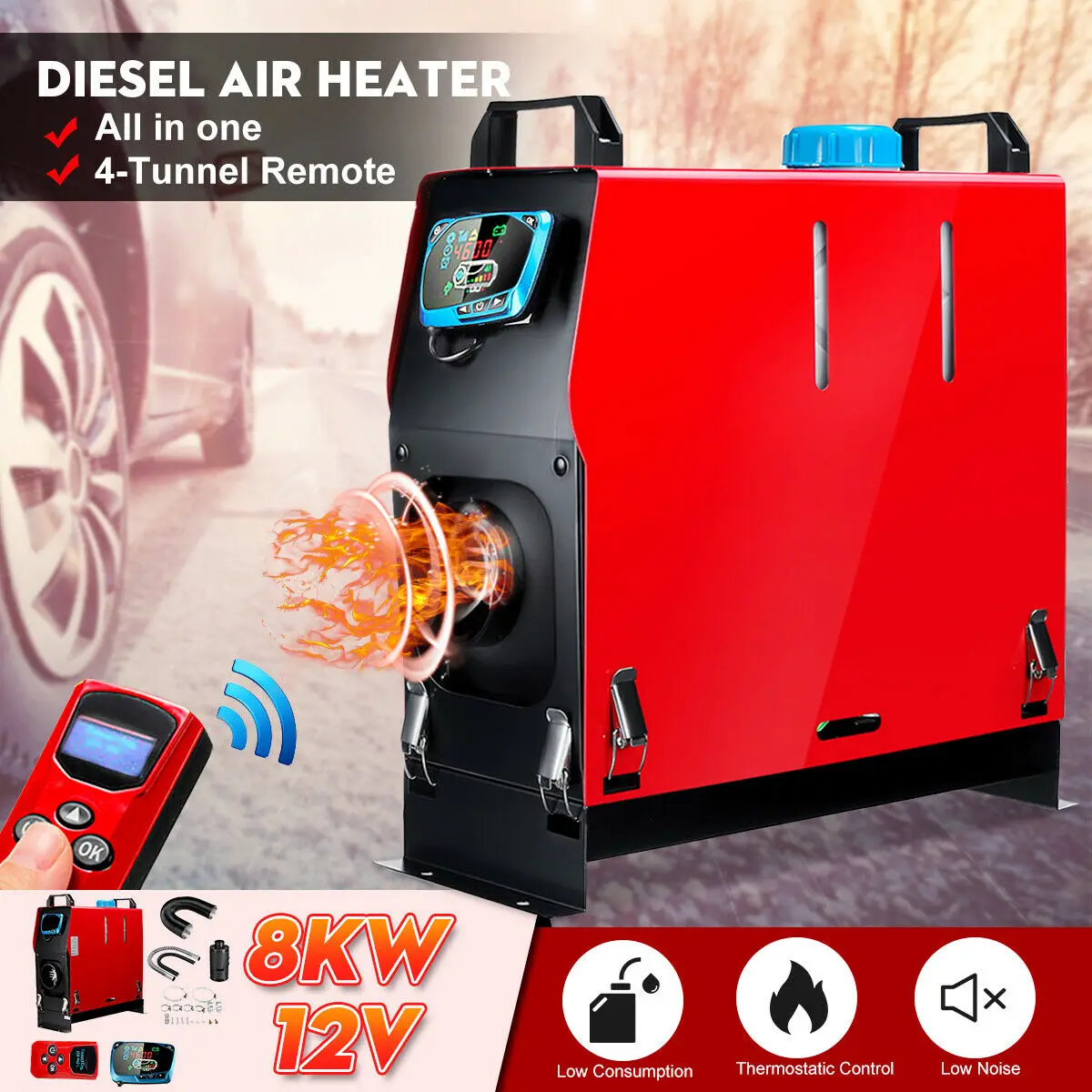 

All In One 8000W Air diesels Heater 8KW 12V One Hole Car Heater For Trucks Motor-Homes Boats Bus +LCD key Switch+English Remote