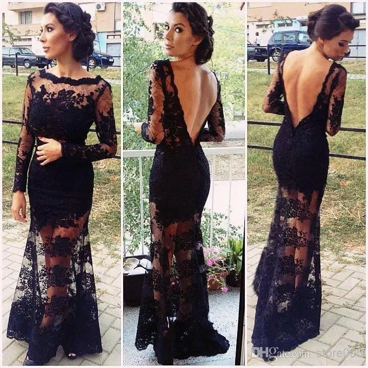 Vestidos De Festa 2015 Новое Черное длинное вечернее платье с длинным рукавом аппликацией