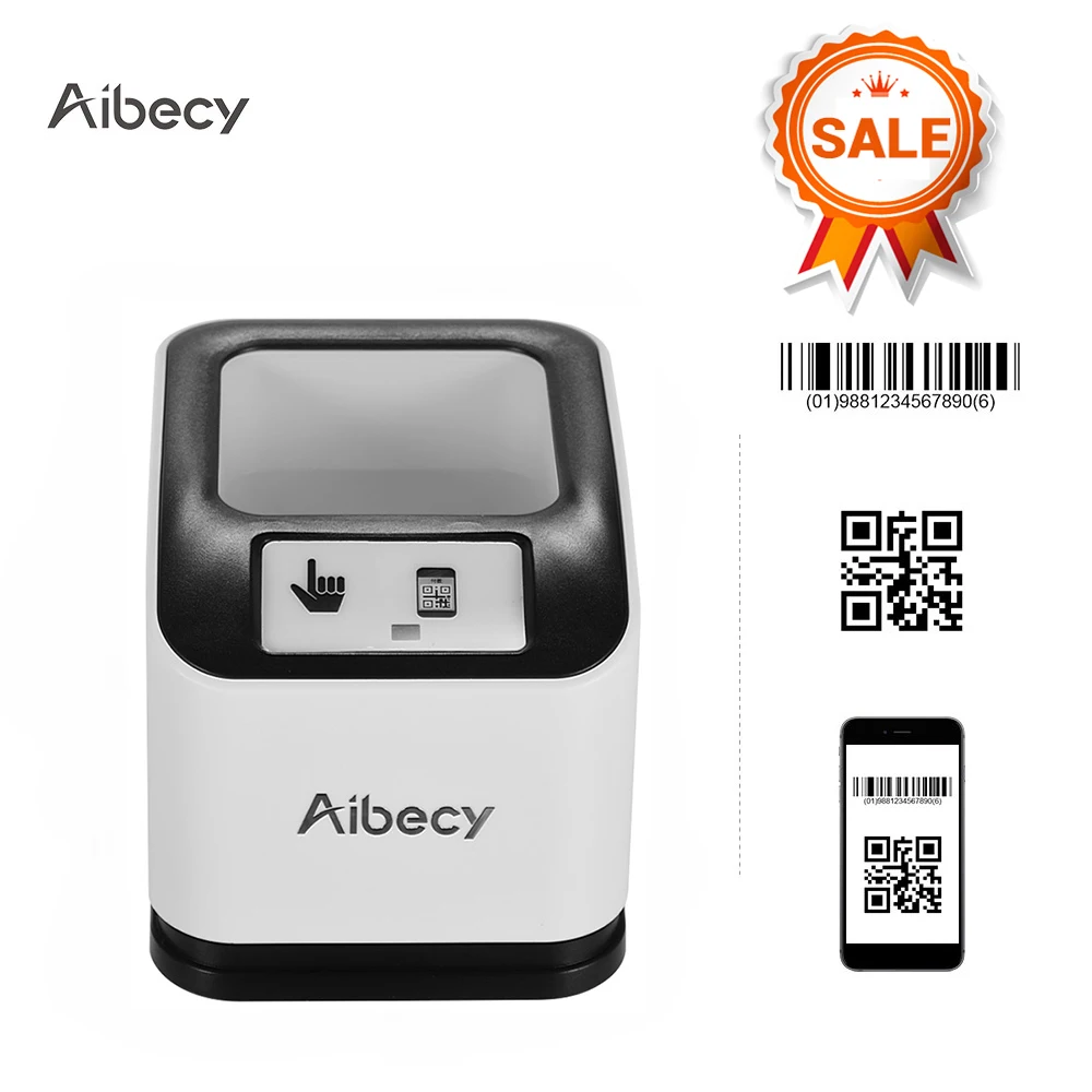 Aibecy 2200 1D/2D/QR сканер штрихкодов CMOS считыватель штрихкодов с USB Всенаправленный сканер штрихкодов