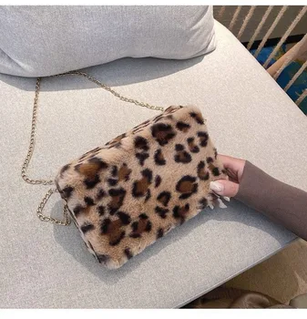 

Plush Leopard Bag Women's New Fall 2019 Diagonal Straddle Single Shoulder Bag Chain Small Square Bag