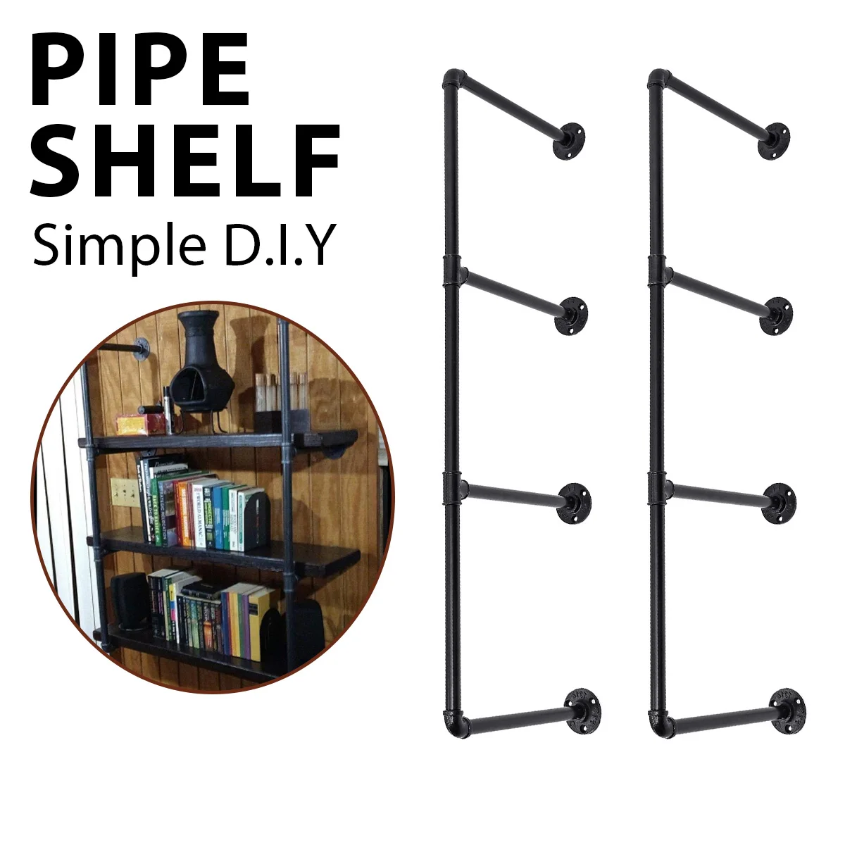 

2Pc Industrial Retro Bookshelf Wall Mounted Storage Shelves Bracket 4 layer Iron Pipe Shelf for DIY Home Decor Kitchen Kids Room