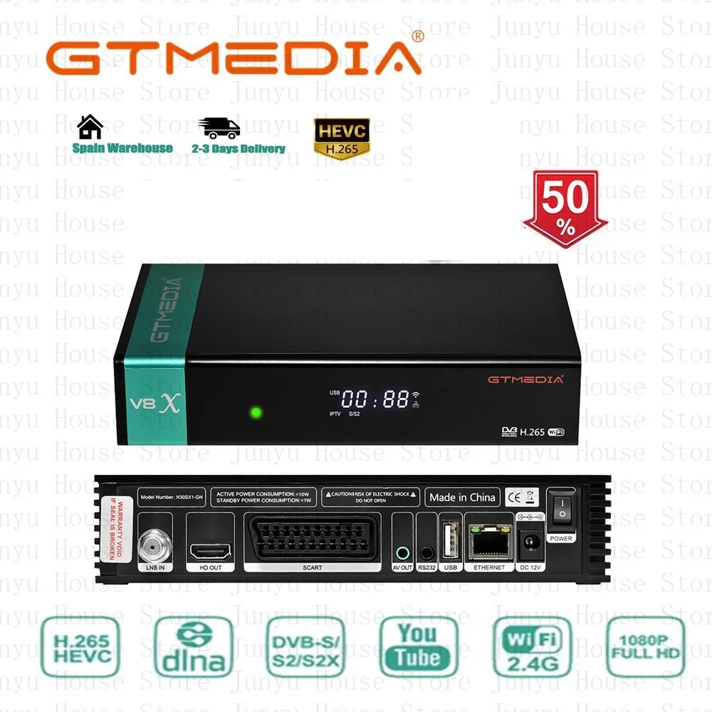 

Gtmedia V8X DVB S2 satellite receiver Builtin wifi support H.265 DVB-S/S2/S2X, VCM ACM Upgrade V8 NOVA V9 SUPER V8 PRO2