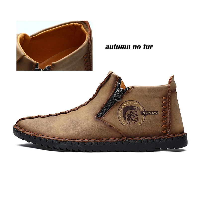 Модная зимняя обувь UEXIA размера плюс; ботинки из спилка; мужские зимние ботинки; очень удобные зимние мужские ботильоны на меху; зимняя обувь - Цвет: khaki no fur