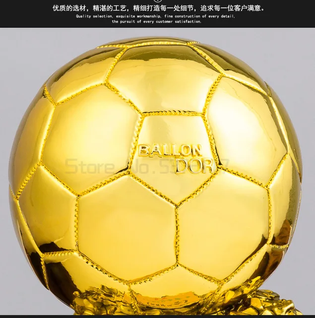 Trophée de football de Ballon D'or, trophée de football de Ballon d'or,  meilleure réplique de résine de trophée de football avec processus de  galvanoplastie pour les décorations de bureau