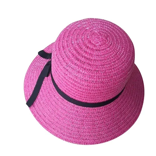 H30 простая летняя пляжная шляпа для родителей и детей, Женская Повседневная Панама, женская брендовая шляпа, плоский бант края, соломенная кепка, шляпа от солнца для девочек - Цвет: Pink