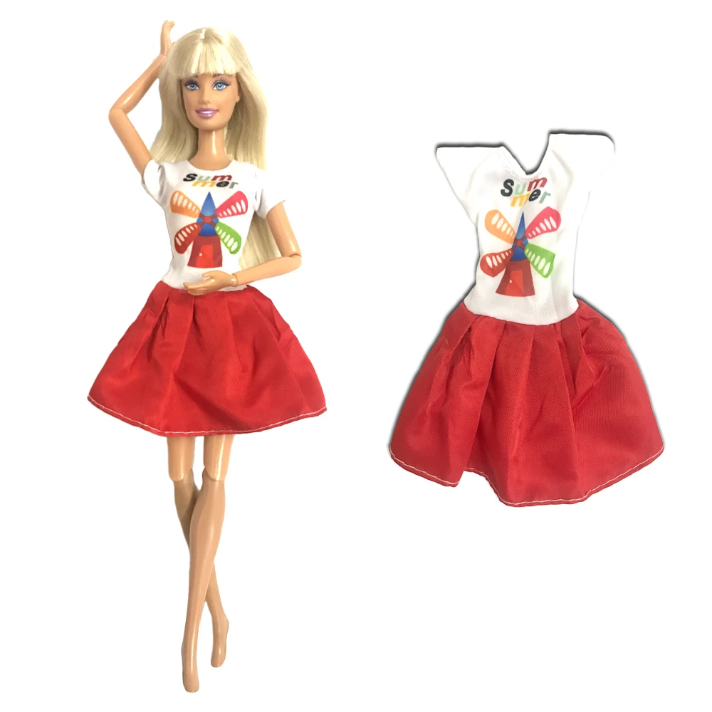 

NK 1 Set Princess Noble Clothes Pattern Short-sleeved Dress Fashion Red A-line Skirt For Barbie Doll Accessories Girl Gift Toy