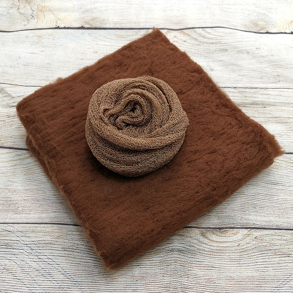 

A Set 50x50CM 100% Fluffy Wool Felt Real Wool Blanket Basket Filler,140*30cm Stretch Knit Wrap Newborn Baby Photography Props