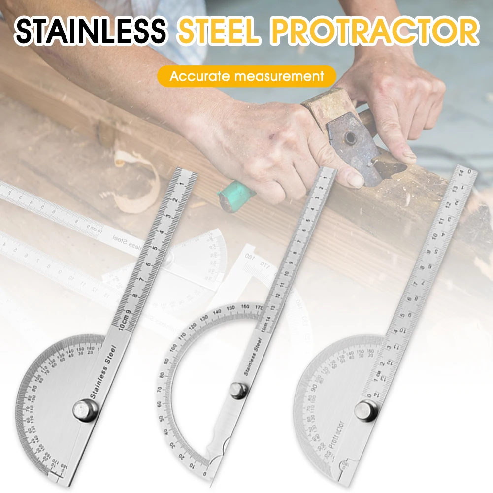

180 Degree Protractor Stainless Steel Angle Finder Adjustable Tightness Goniometer with Straight Ruler Woodworking Measure Tool