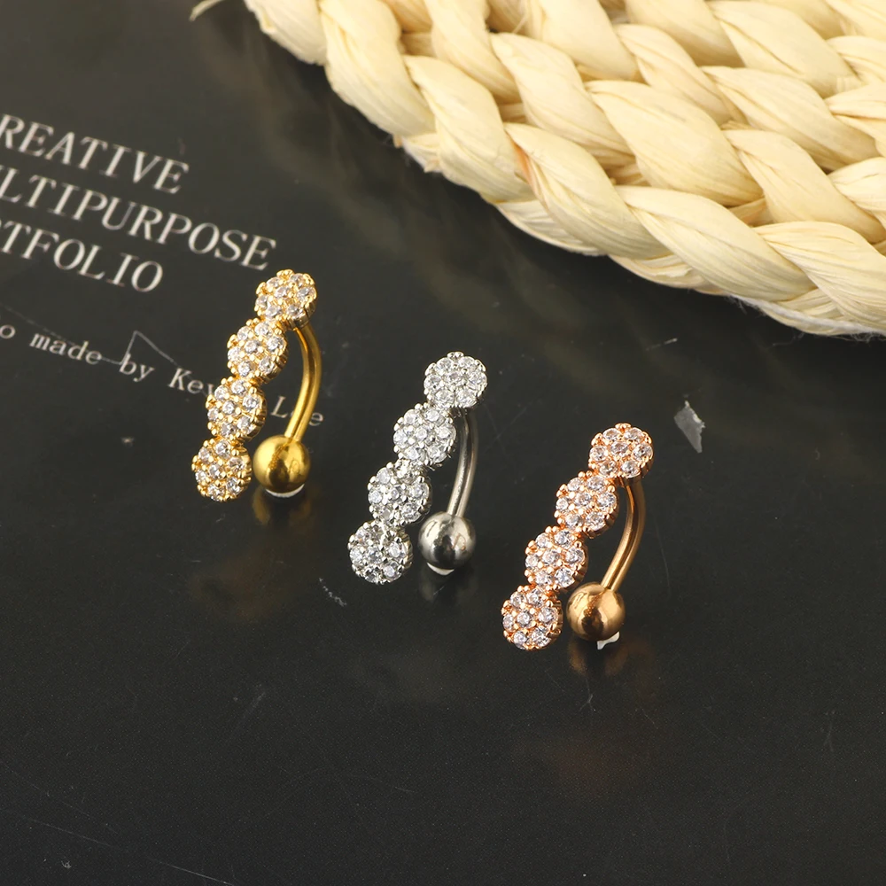 JUNLOWPY 2021 New Belly Button Navel Rings Wholesales 3 color Women Navel Belly Bar Body Piercing Set Drop Shipping Zircon