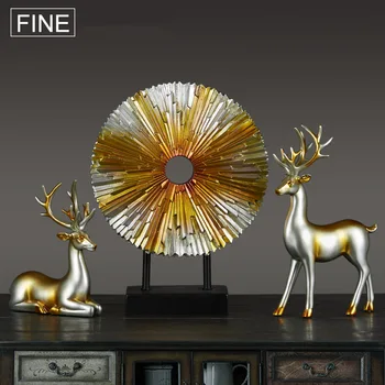 

simple Lucky Deer Round Birds Figurine Home Furnishing Decoration Crafts Modern Livingroom Desktop Creative Resin Ornament Decor