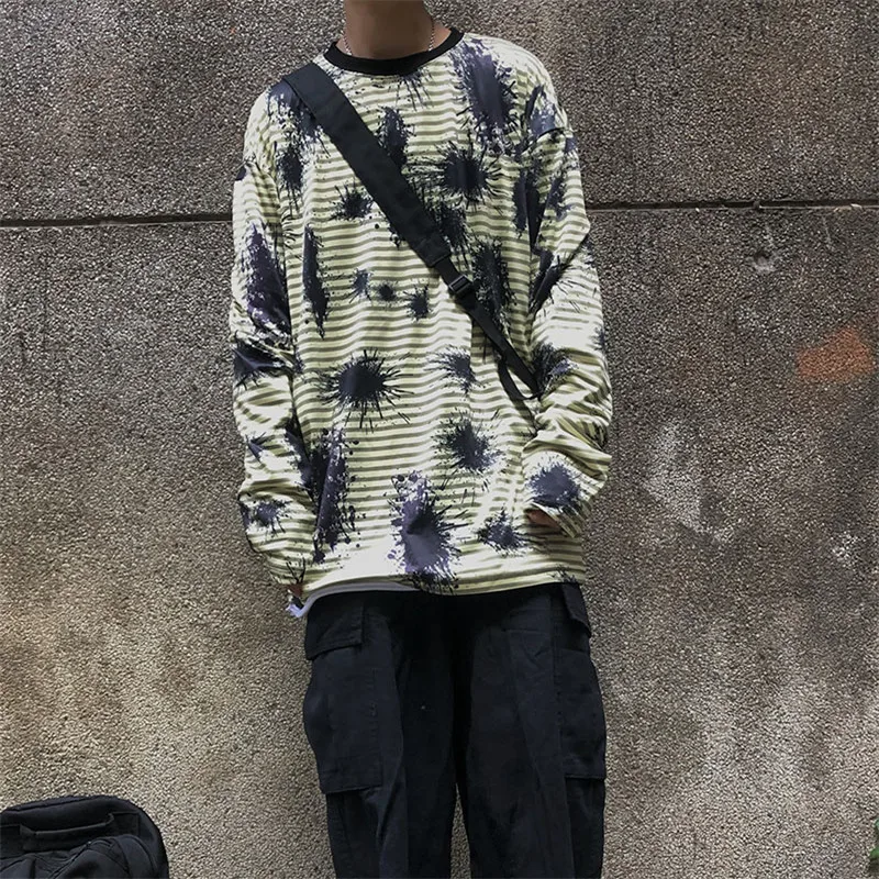 Lychee Harajuku, яркое женское платье в полоску, осенняя футболка, цветные женские футболки с круглым вырезом, свободная женская футболка, футболки