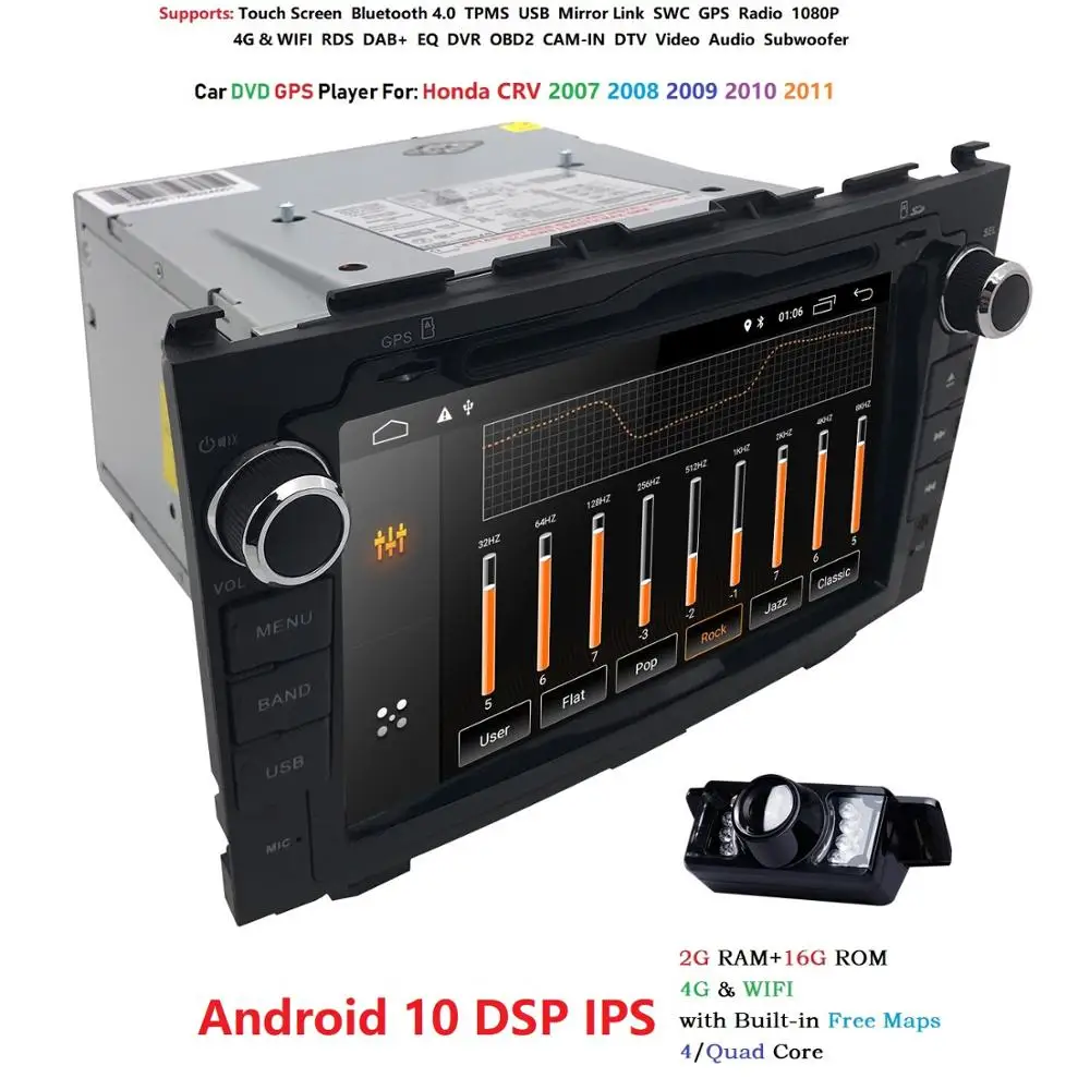 Hizpo Android 2007 2 din для Honda CRV CR V 2011 автомобильный DVD Навигатор GPS HD радио wifi obd2 playper rds