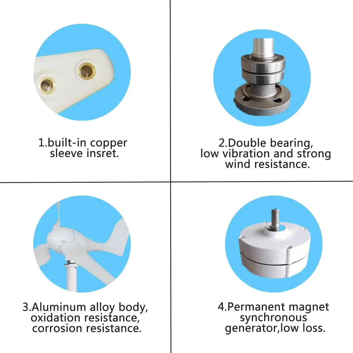 2200W 12/24V Horizontal-Axis 5-Blades Wind T urbine Generator 3 Phase AC Permanent Magnet Synchronous Residential Generator