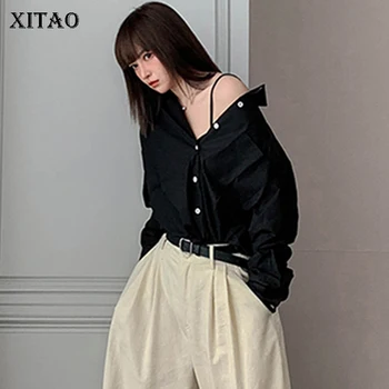 

XITAO Black Irregular Blouse Women Loose Fashion Personality All Match Korean Style 2020 New Autumn Backless Shirt ZP2009